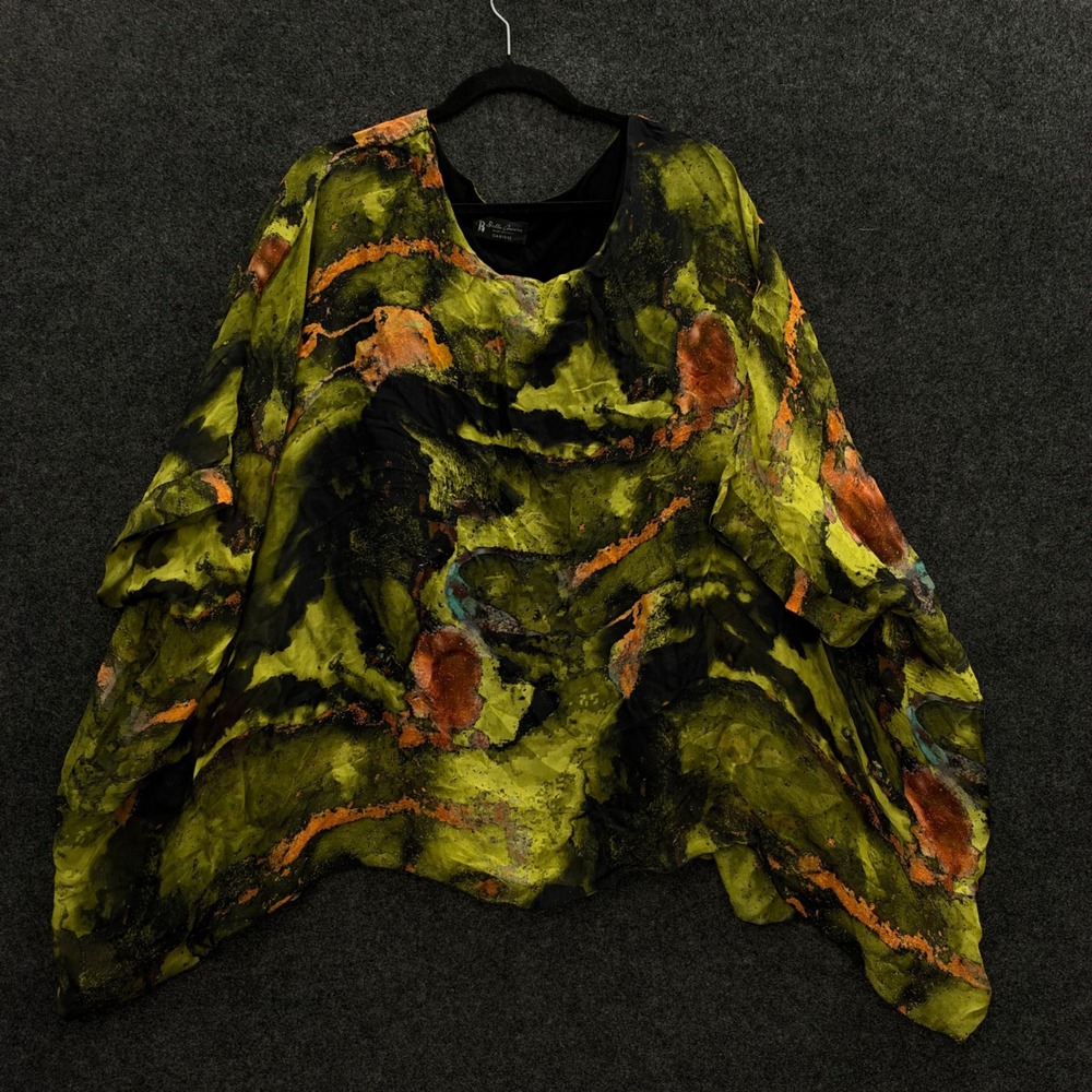 Bella Amore Italy Oversized Silk Blend Abstract Art Print Blouse Green Orange